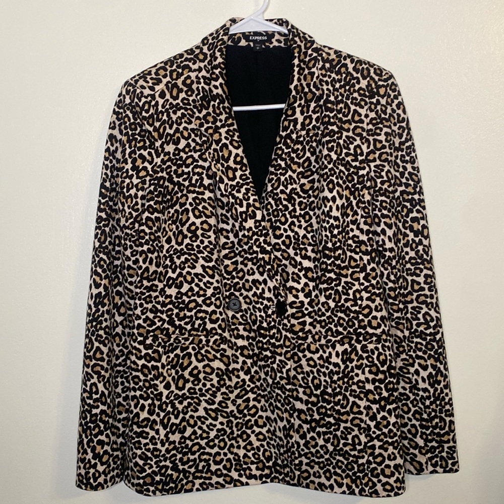 Express Women Sz S Soft Leopard Print Modern Longline Boyfriend Blazer